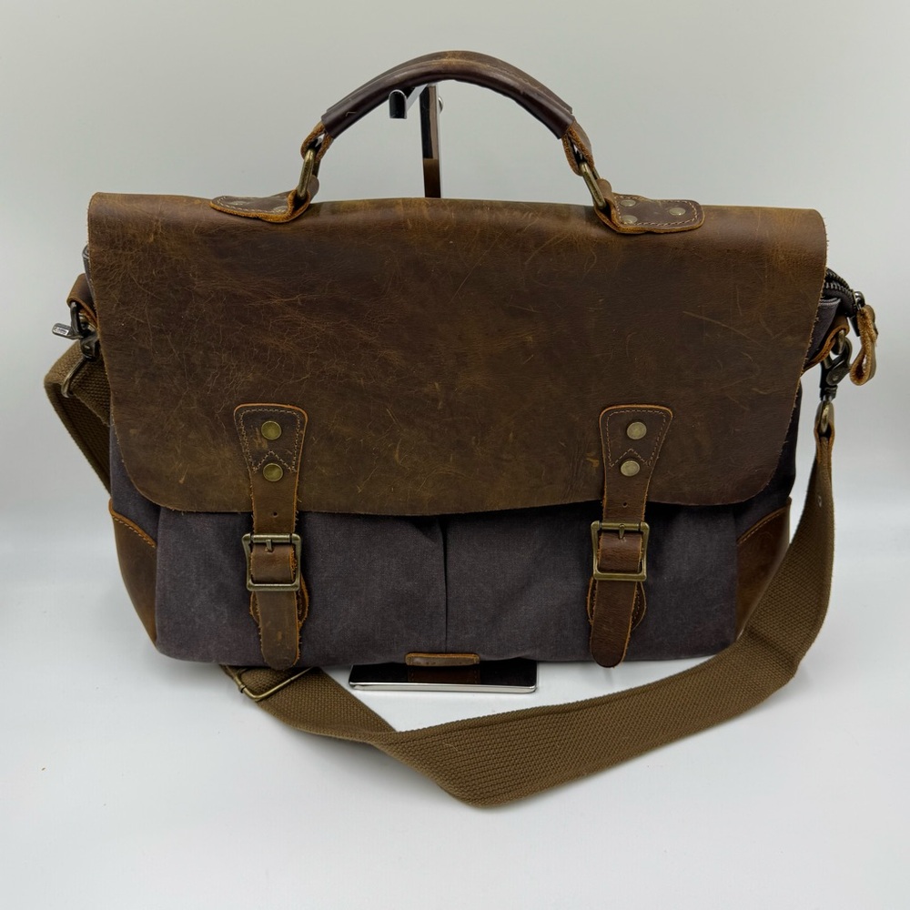 Vintage Leather and Canvas Messenger Bag